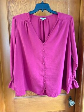 Maurices Raspberry Button-Front V-Neck Blouse